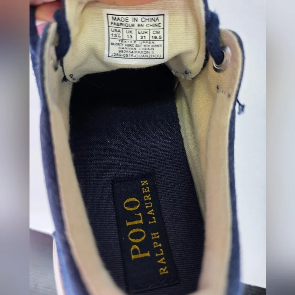 Polo Ralph Lauren Kids Faxon II Lace-Up Sneakers Pony Logo Cotton Canvas SZ 13.5